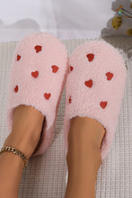 Load image into Gallery viewer, Pink Heart Shape Embroidered Slip On Plush Slippers