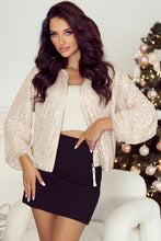 Load image into Gallery viewer, Black Sequin Zip up Round Neck Long Sleeve Jacket