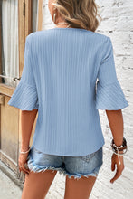 Load image into Gallery viewer, Beau Blue Ruffled Half Sleeve V Neck Textured Top