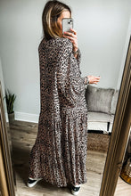 Load image into Gallery viewer, Apricot Leopard Print Tiered Wide Sleeve Maxi Dress