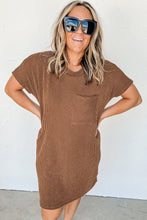 Load image into Gallery viewer, Blue Striped Ribbed Knit T-shirt Shift Dress