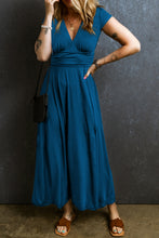 Load image into Gallery viewer, Phalaenopsis Short Sleeve Shirred High Waist V Neck Maxi Dress