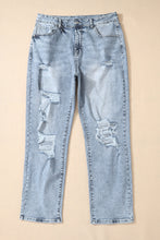Load image into Gallery viewer, Sky Blue Light Wash Frayed Slim Fit High Waist Jeans