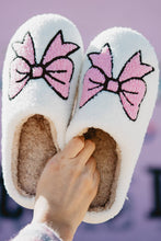 Load image into Gallery viewer, White Cute Bowknot Pattern Fuzzy Winter Home Slippers