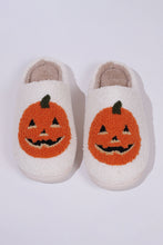 Load image into Gallery viewer, White Halloween Pumpkin Print Plush Slippers (Runs Small, Size Up)