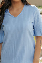 Load image into Gallery viewer, Beau Blue Ruffled Half Sleeve V Neck Textured Top