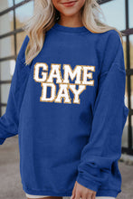 Load image into Gallery viewer, Dark Blue GAME DAY Glitter Detail Ribbed Drop Shoulder Sweatshirt