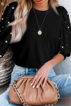 Load image into Gallery viewer, Light Pink Rhinestone Pearl Puff Half Sleeve Top