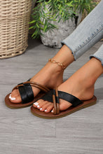 Load image into Gallery viewer, Black Criss Cross PU Leather Flat Slippers