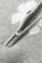 Load image into Gallery viewer, Khaki Floral Pattern Half Zip Drop Shoulder Sweater