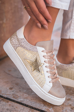 Load image into Gallery viewer, Gold Glitter Star Patchwork PU Leather Lace-up Sneakers