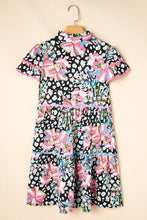 Load image into Gallery viewer, Pink Leopard Floral Ricrac Embellished Tiered Mini Dress
