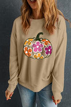 Load image into Gallery viewer, Khaki Halloween Floral Pumpkin Graphic Drop Shoulder Sweatshirt