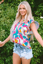 Load image into Gallery viewer, Multicolour Abstract Print Notched Neck Flutter Sleeve Blouse