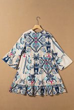 Load image into Gallery viewer, White Printed Tribal Print Bracelet Sleeve Buttoned Mini Dress
