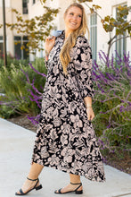 Load image into Gallery viewer, Black Plus Size Floral Printed Puff Sleeve Collared Maxi Dress