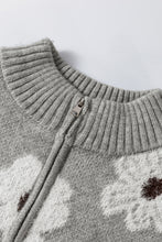 Load image into Gallery viewer, Khaki Floral Pattern Half Zip Drop Shoulder Sweater