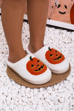 Load image into Gallery viewer, White Halloween Pumpkin Print Plush Slippers (Runs Small, Size Up)
