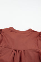 Load image into Gallery viewer, Mineral Red Floral Embroidered Puff Sleeve Split Neck Blouse