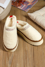 Load image into Gallery viewer, White Embroidered Sherpa Plush Thick Sole Winter Slippers