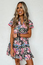 Load image into Gallery viewer, Pink Leopard Floral Ricrac Embellished Tiered Mini Dress