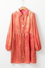 Load image into Gallery viewer, Apricot Metallic Sheen Puff Sleeve Button Up Mini Shirt Dress
