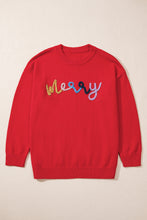Load image into Gallery viewer, Fiery Red Tinsel merry Pattern Drop Shoulder Plus Size Sweater