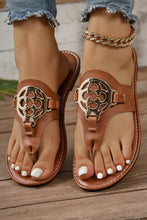 Load image into Gallery viewer, Chestnut Metal Décor Leather Thong Slippers