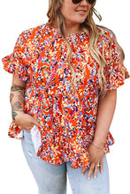 Load image into Gallery viewer, Orange Floral Printed Ruffle Sleeve Curvy Babydoll Blouse -PLUS