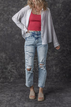 Load image into Gallery viewer, Sky Blue Light Wash Frayed Slim Fit High Waist Jeans