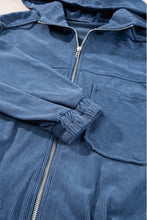 Load image into Gallery viewer, Real Teal Corduroy Drawstring Hooded Pocket Zip Up Jacket