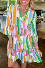 Load image into Gallery viewer, Orange Abstract Print Ruffled Sleeve V Neck Dress