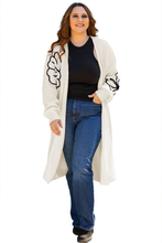 Load image into Gallery viewer, Beige Flower Embroidered Drop Shoulder Open Front Duster Cardigan