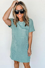 Load image into Gallery viewer, Blue Striped Ribbed Knit T-shirt Shift Dress