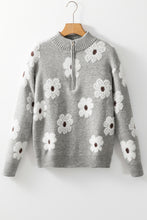Load image into Gallery viewer, Khaki Floral Pattern Half Zip Drop Shoulder Sweater