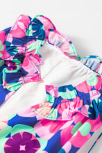 Load image into Gallery viewer, Blue Floral Print Frilly Neck Sleeveless Tiered Maxi Dress