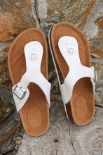 Load image into Gallery viewer, Black Vintage Buckle PU Leather Thong Slippers