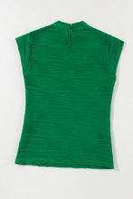 Load image into Gallery viewer, Dark Green Wavy Textured Mock Neck Cap Sleeve Top
