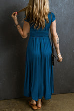 Load image into Gallery viewer, Phalaenopsis Short Sleeve Shirred High Waist V Neck Maxi Dress