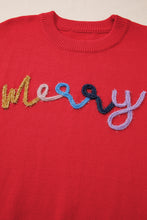 Load image into Gallery viewer, Fiery Red Tinsel merry Pattern Drop Shoulder Plus Size Sweater