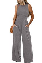 Load image into Gallery viewer, Black Cinched Waist Sleeveless Wide Leg Jumpsuit