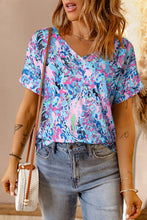 Load image into Gallery viewer, Sky Blue Loose Painted Floral Tee