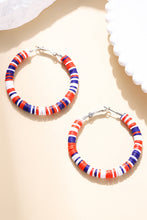 Load image into Gallery viewer, Fiery Red Patriotic Multicolored Bead Hoop Earrings