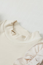 Load image into Gallery viewer, Beige Ruffle Flutter Sleeve High Neck Ribbed Blouse