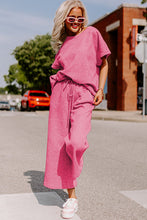Load image into Gallery viewer, Strawberry Pink Textured Loose Fit T Shirt and Drawstring Pants Set