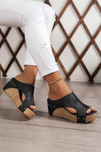 Load image into Gallery viewer, Black Hollow Out Studded PU Leather Wedge Slippers