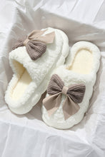 Load image into Gallery viewer, White Contrast Bowknot Applique Plush Winter Slippers
