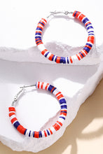 Load image into Gallery viewer, Fiery Red Patriotic Multicolored Bead Hoop Earrings