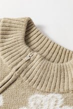Load image into Gallery viewer, Khaki Floral Pattern Half Zip Drop Shoulder Sweater