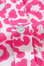 Load image into Gallery viewer, Bright Pink Leopard Printed Long Sleeve Buttoned Front Mini Dress